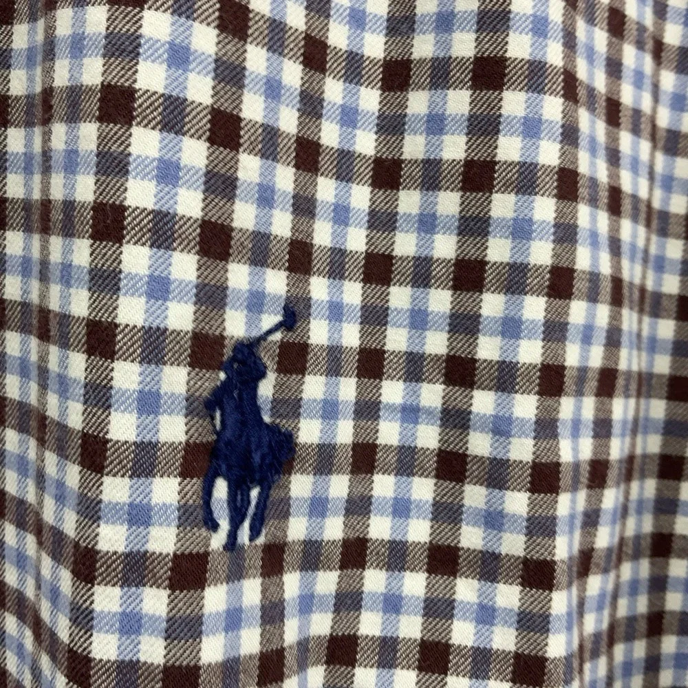 Polo Ralph Lauren Shirt Mens XL Long Sleeve Button‎ Up Blue Brown Check MINT